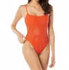 Carmen Marc Valvo Crochet One Piece Swimsuit In Orange In Red