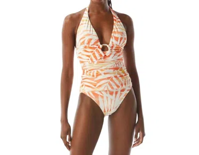 Carmen Marc Valvo Deep V-neck Tankini Swim Top In Sunset Palm In Multi
