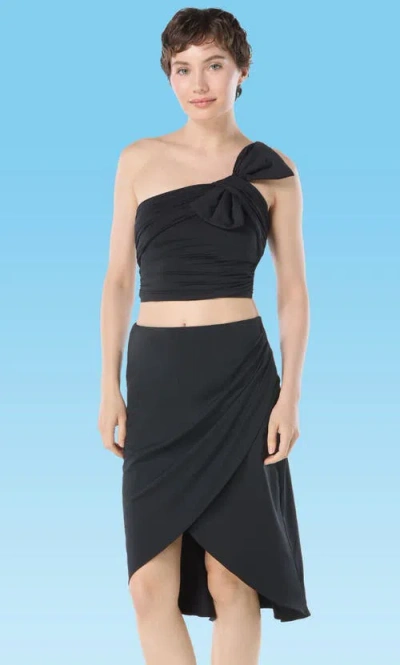 Carmen Marc Valvo Drape Midi Skirt Cover Up In Black