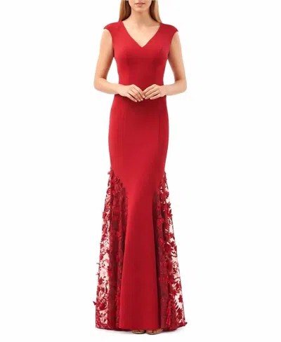 Carmen Marc Valvo Embellished Crepe Gown In Red