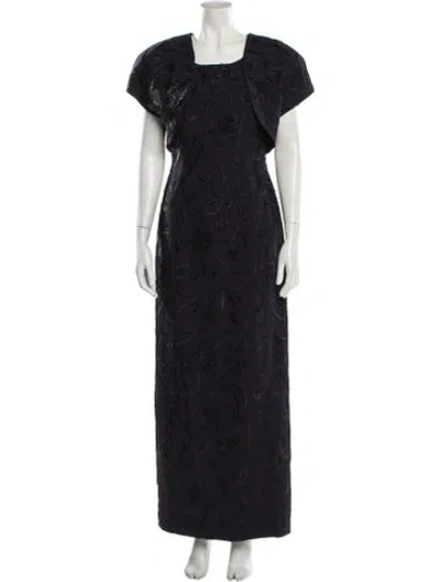 Pre-owned Carmen Marc Valvo Embroidered Accent Dress Set In Blue