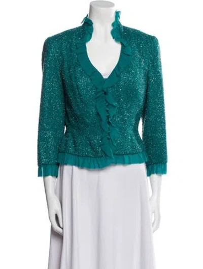 Pre-owned Carmen Marc Valvo Floral Print Evening Jacket In Green