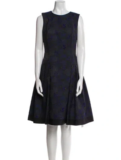 Pre-owned Carmen Marc Valvo Floral Print Knee-length Dress In Blue
