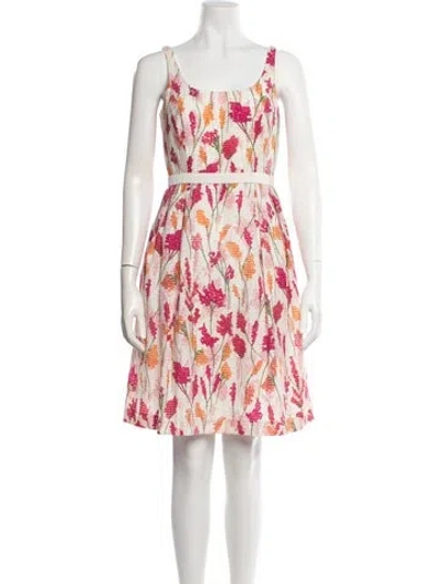 Pre-owned Carmen Marc Valvo Floral Print Knee-length Dress In Pink