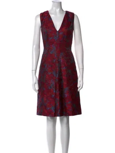 Pre-owned Carmen Marc Valvo Floral Print Knee-length Dress In Pink
