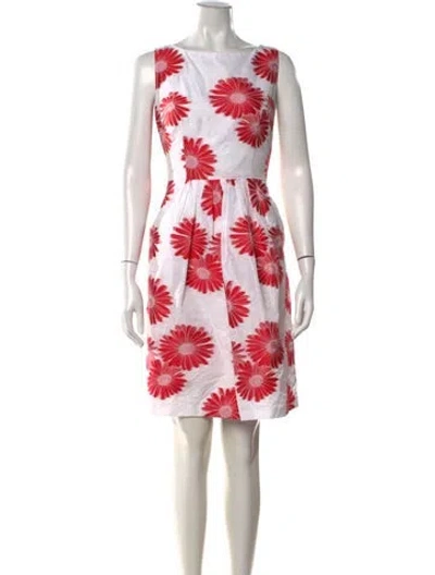 Pre-owned Carmen Marc Valvo Floral Print Knee-length Dress In White