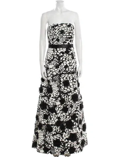Pre-owned Carmen Marc Valvo Floral Print Long Dress In Black