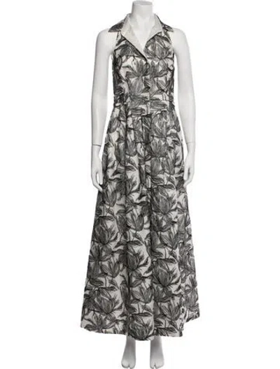 Pre-owned Carmen Marc Valvo Floral Print Long Dress In Black