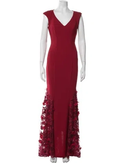 Pre-owned Carmen Marc Valvo Floral Print Long Dress In Red