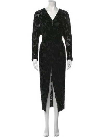 Pre-owned Carmen Marc Valvo Floral Print Midi Length Dress In Black