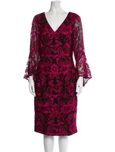 Pre-owned Carmen Marc Valvo Floral Print Midi Length Dress In Black