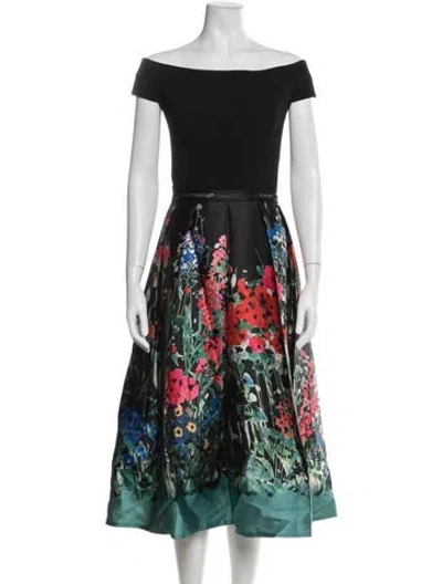 Pre-owned Carmen Marc Valvo Floral Print Midi Length Dress In Black