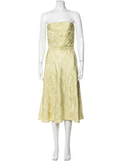 Pre-owned Carmen Marc Valvo Floral Print Midi Length Dress In Green