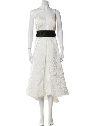 Pre-owned Carmen Marc Valvo Floral Print Midi Length Dress In Neutral