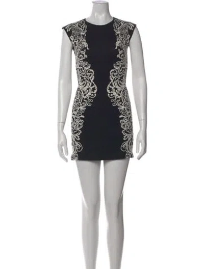 Pre-owned Carmen Marc Valvo Floral Print Mini Dress In Black