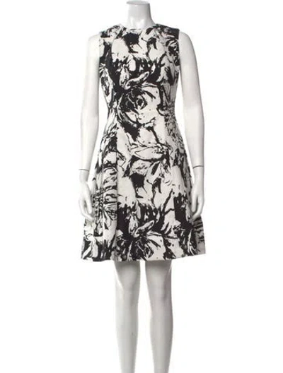 Pre-owned Carmen Marc Valvo Floral Print Mini Dress In White