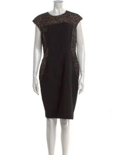 Pre-owned Carmen Marc Valvo Graphic Print Knee-length Dress In Black