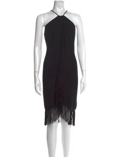 Pre-owned Carmen Marc Valvo Halterneck Knee-length Dress In Black