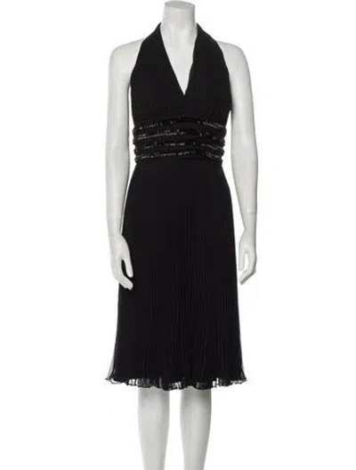 Pre-owned Carmen Marc Valvo Halterneck Knee-length Dress W/ Tags In Black