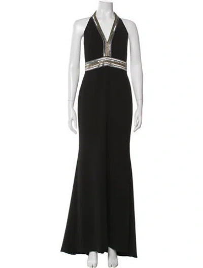 Pre-owned Carmen Marc Valvo Halterneck Long Dress In Black
