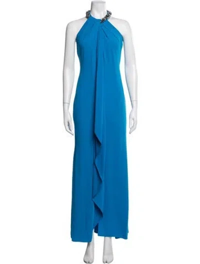 Pre-owned Carmen Marc Valvo Halterneck Long Dress In Blue