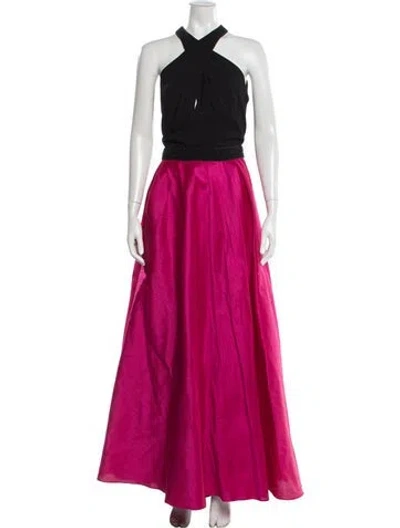 Pre-owned Carmen Marc Valvo Halterneck Long Dress In Pink