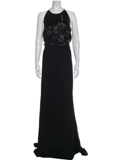 Pre-owned Carmen Marc Valvo Halterneck Long Dress W/ Tags In Black