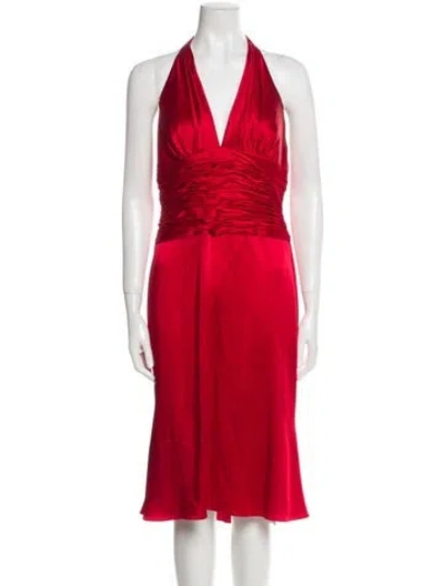 Pre-owned Carmen Marc Valvo Halterneck Midi Length Dress In Red