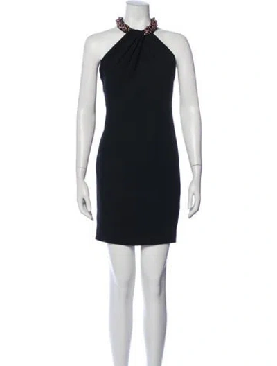 Pre-owned Carmen Marc Valvo Halterneck Mini Dress In Blue