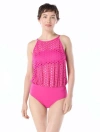 Carmen Marc Valvo High Neck One Piece Swimsuit In Ultra Pink