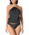Carmen Marc Valvo High Neck Tankini Top Ruched Side Bikini Bottoms In Black
