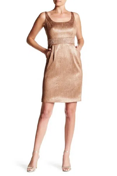 Carmen Marc Valvo Jacquard Sheath Midi Dress In Bronze In Gold