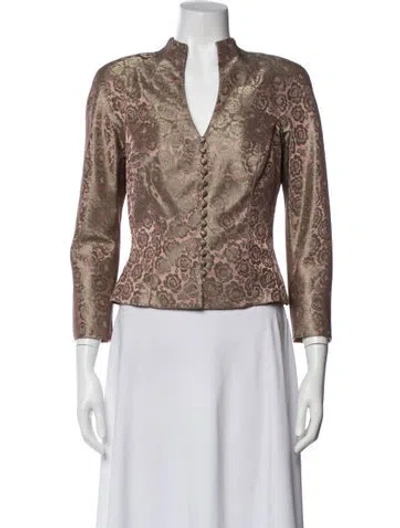 Pre-owned Carmen Marc Valvo Lace Floral Print Evening Jacket In Neutral