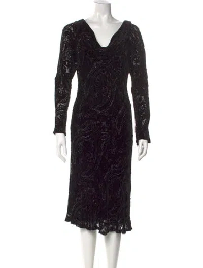 Pre-owned Carmen Marc Valvo Lace Midi Length Dress In Black