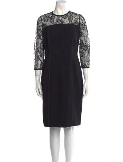 Pre-owned Carmen Marc Valvo Lace Pattern Knee-length Dress In Black