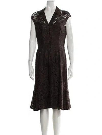 Pre-owned Carmen Marc Valvo Lace Pattern Knee-length Dress In Brown