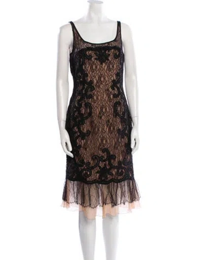 Pre-owned Carmen Marc Valvo Lace Pattern Midi Length Dress In Black