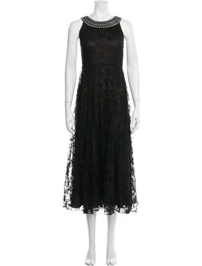 Pre-owned Carmen Marc Valvo Lace Pattern Midi Length Dress In Black