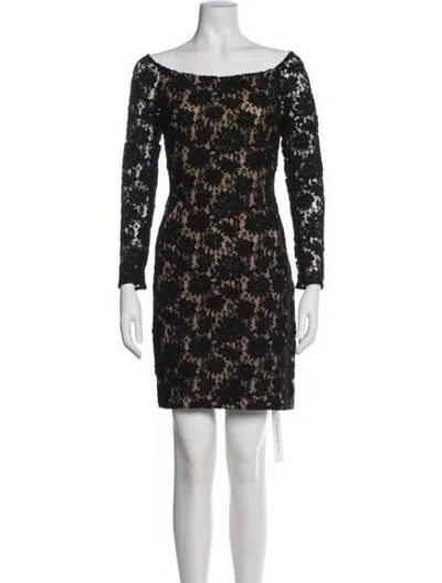 Pre-owned Carmen Marc Valvo Lace Pattern Mini Dress In Black