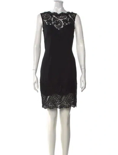 Pre-owned Carmen Marc Valvo Lace Pattern Mini Dress In Black