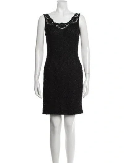 Pre-owned Carmen Marc Valvo Lace Pattern Mini Dress In Black