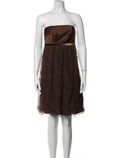 Pre-owned Carmen Marc Valvo Lace Pattern Mini Dress In Brown