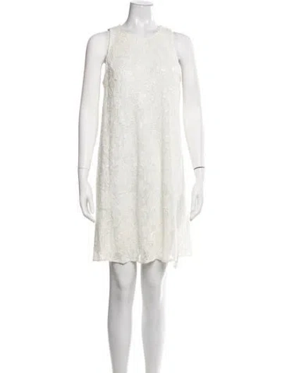 Pre-owned Carmen Marc Valvo Lace Pattern Mini Dress In White