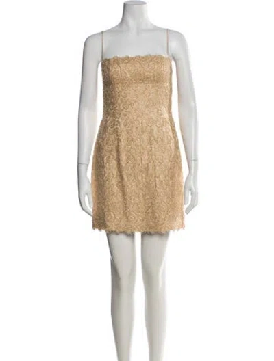 Pre-owned Carmen Marc Valvo Lace Pattern Mini Dress In Yellow