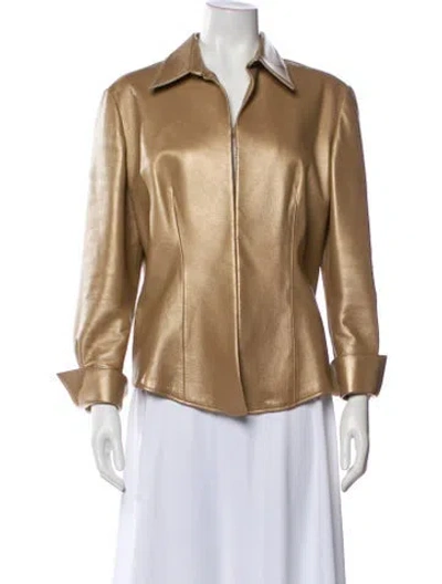 Pre-owned Carmen Marc Valvo Leather Biker Jacket In Gold