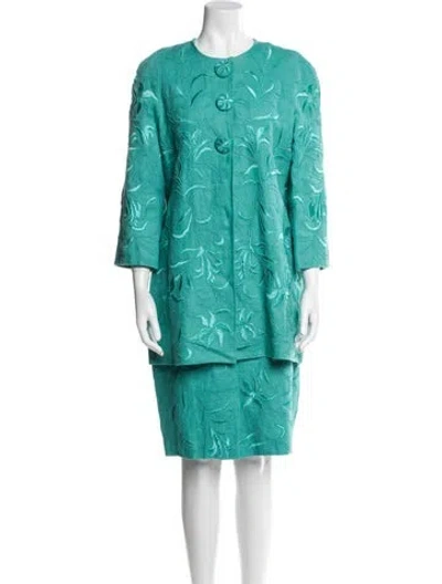 Pre-owned Carmen Marc Valvo Linen Patterned Skirt Set In Multi