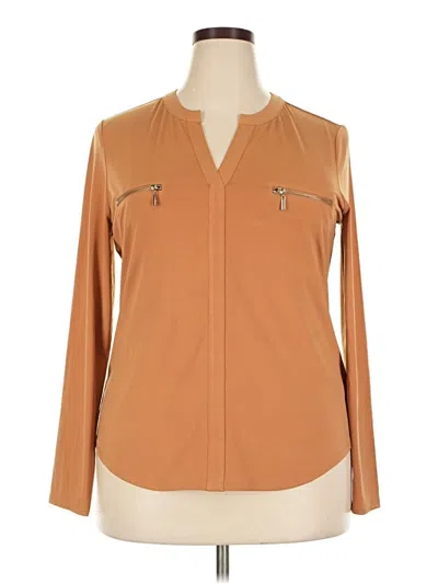 Pre-owned Carmen Marc Valvo Long Sleeve Blouse In Tan