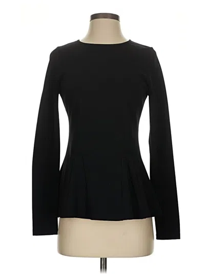 Pre-owned Carmen Marc Valvo Long Sleeve Top Black Crew Neck Tops