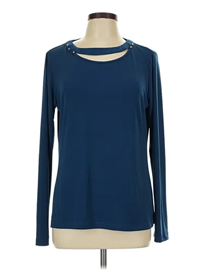 Pre-owned Carmen Marc Valvo Long Sleeve Top Blue Boatneck Tops