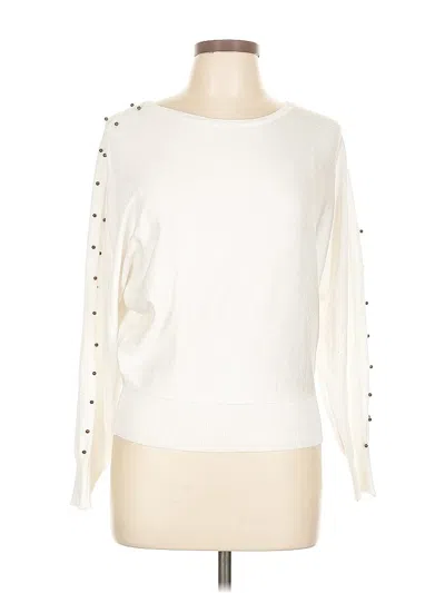Pre-owned Carmen Marc Valvo Long Sleeve Top Ivory Boatneck Tops In White